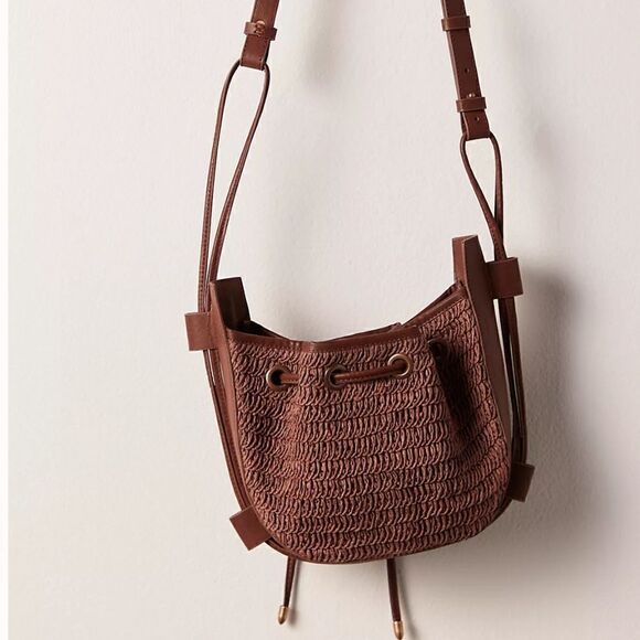 NWOT Free People Cabana Crossbody Bag Brown Beachy Slouchy Vegan Leather Woven - Picture 6 of 15